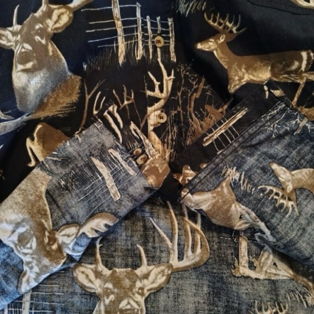 Rugged Earth Outfitters Buck Deer Long Sleeve Button Up Shirt Men L Camo Hunting - Picture 7 of 9